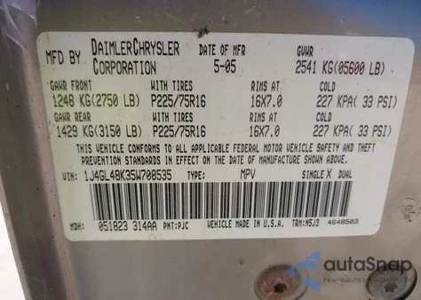 2005 Jeep Liberty Sport из США, поврежденный, VIN 1J4GL48K35W708535